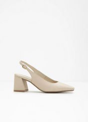 Czółenka skórzane z odkrytą piętą. Niebieskie czółenka damskie bonprix, bez wzorów, eleganckie, bez obcasa, bez zapięcia. Za 209.99 zł.