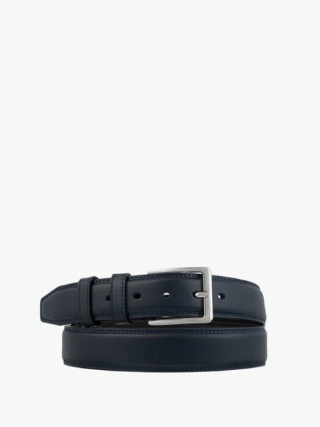 Granatowy pasek ze skóry licowej. Niebieskie paski męskie Ryłko, ze skóry, eleganckie. Za 129.99 zł.