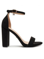 DeeZee Sandały E998-4 Czarny. Czarne sandały damskie DeeZee, bez wzorów, z materiału, bez obcasa, na słupku, bez zapięcia. Za 139.99 zł.