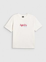 4F T-shirt boxy z nadrukiem damski - beżowy XS. Brązowe t-shirty damskie 4F, xs, bez wzorów, z bawełny, bez kołnierzyka, bez ramiączek. Za 69.99 zł.