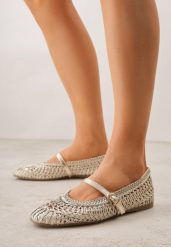 Złote Szydełkowe Balerinki z Paskiem z Klamerką Uroinne. Żółte balerinki damskie Born2be, bez wzorów, z jeansu, klasyczne, bez obcasa, bez zapięcia. Za 119.99 zł.