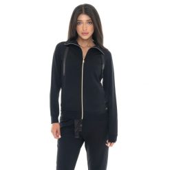 Bluza zimowa Leone 1947 Chic Tones Damen ze Stehkragen und Reißverschluss. Czarne bluzy damskie LEONE 1947 APPAREL, na zimę, bez wzorów, sportowe, bez ramiączek, bez kaptura. W wyprzedaży za 206.29 zł.