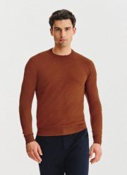 PAKO LORENTE – Rudy sweter męski. Brązowe swetry męskie Pako Lorente, na jesień, m, bez wzorów, z nylonu, bez kołnierzyka, bez ramiączek. Za 119.99 zł.