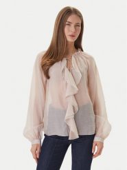 Guess Bluzka W6GH28 W1844 Beżowy Regular Fit. Brązowe bluzki damskie Guess, xxl, z aplikacjami, z lyocellu, bez kołnierzyka, bez ramiączek. Za 519.99 zł.