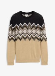 Sweter w norweski wzór z miękkiej mieszanki bawełny. Brązowe swetry męskie bonprix, l, bez wzorów, z bawełny, bez kołnierzyka, bez ramiączek. Za 102.99 zł.