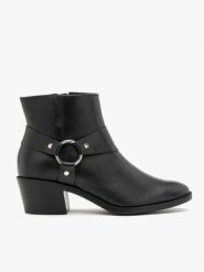 Czarne botki biker boots. Czarne botki damskie Brawo sp. z o.o., bez wzorów, ze skóry, rockowe, z okrągłym noskiem, za kostkę, bez obcasa, na obcasie, bez zapięcia. Za 479.99 zł.