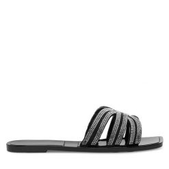 Klapki JENNY. Czarne klapki damskie Jenny, bez wzorów, bez obcasa, bez zapięcia. Za 59.99 zł.