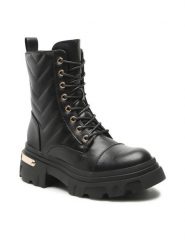 DeeZee Trzewiki WS9186-02 Czarny. Czarne botki damskie DeeZee, bez wzorów, ze skóry, bez obcasa, na płaskiej podeszwie, bez zapięcia. Za 159.99 zł.