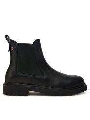 Tommy Hilfiger Sztyblety Cleated FW0FW08766 Czarny. Czarne botki damskie Tommy Hilfiger, bez wzorów, ze skóry, bez obcasa, na płaskiej podeszwie, bez zapięcia. Za 699.99 zł.