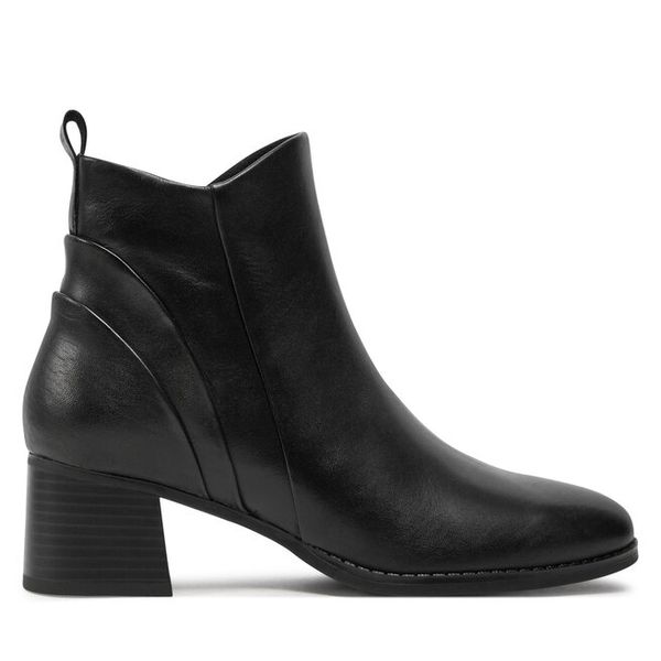 Botki Marco Tozzi. Czarne botki damskie Marco Tozzi, bez wzorów, bez obcasa, na słupku, bez zapięcia. Za 369.99 zł.