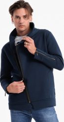 Ombre Rozpinana bluza męska ze stójką LONDON - granatowa B1362 XL. Bluzy męskie Ombre, m, bez wzorów, bez ramiączek, bez kaptura. Za 269.99 zł.
