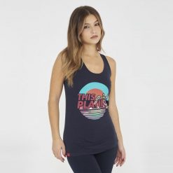 Top na siłownię damski FEPLA niebieski. Niebieskie topy damskie Legea, bez wzorów, z bawełny, sportowe, bez kołnierzyka, bez ramiączek. Za 43.00 zł.