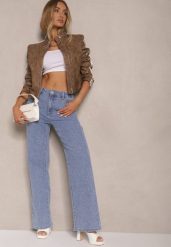 Niebieskie Szerokie Jeansy z Bawełny High Waist Nimirina. Niebieskie jeansy damskie Renee, bez wzorów, z bawełny, z podwyższonym stanem. Za 119.99 zł.