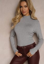 Szary Sweter z Półgolfem i Ozdobnymi Guzikami Delahra. Szare swetry nierozpinane damskie Renee, m, bez wzorów, z jeansu, eleganckie, bez kołnierzyka, bez ramiączek. Za 59.99 zł.