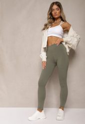 Ciemnozielone Legginsy z Gumką w Talii z Długimi Nogawkami Caleta. Zielone legginsy damskie Renee, bez wzorów, z jeansu. Za 14.99 zł.