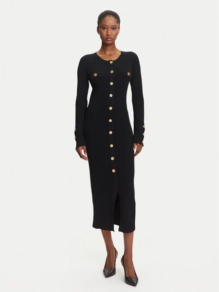 KARL LAGERFELD Sukienka dzianinowa A3W13038 Czarny Slim Fit. Czarne sukienki damskie KARL LAGERFELD, m, bez wzorów, z dzianiny, bez kołnierzyka, bez ramiączek. Za 879.99 zł.