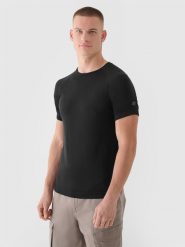 4F T-shirt bezszwowy regular męski 4F x Robert Lewandowski - czarny S/M. Czarne t-shirty męskie 4F, m, bez wzorów, z dzianiny, bez kołnierzyka, bez ramiączek. W wyprzedaży za 79.99 zł.