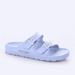 Klapki damskie Lemigo Like Fitclog. Niebieskie klapki damskie Lemigo, bez wzorów, z materiału, bez obcasa, bez zapięcia. Za 99.00 zł.