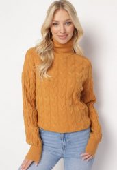 Brązowy Sweter z Golfem w Warkoczowy Splot ze Ściągaczami Maraiwai. Brązowe swetry nierozpinane damskie Born2be, na jesień, bez wzorów, ze splotem, bez kołnierzyka, bez ramiączek. Za 109.99 zł.