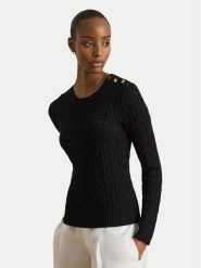 LAUREN RALPH LAUREN Sweter 200P14039001 Czarny Regular Fit. Czarne swetry nierozpinane damskie Lauren Ralph Lauren, s, bez wzorów, z bawełny, bez kołnierzyka, bez ramiączek. Za 859.99 zł.