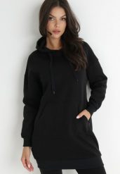 Czarna Bluza Długa z Kapturem Nilalra. Czarne bluzy damskie Born2be, m, bez wzorów, z bawełny, casualowe, bez ramiączek, z kapturem. Za 99.99 zł.