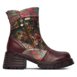 Botki Laura Vita. Fioletowe botki damskie Laura Vita, bez wzorów, bez obcasa, na słupku, bez zapięcia. Za 599.99 zł.