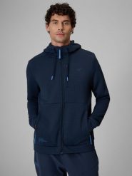 4F Bluza treningowa regular ze strukturalnej dzianiny męska - granatowa XL. Niebieskie bluzy sportowe męskie 4F, l, bez wzorów, z dzianiny, z kapturem, na fitness i siłownię. Za 249.99 zł.