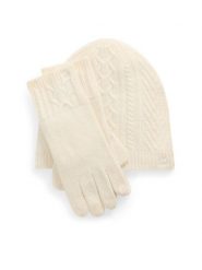 LAUREN RALPH LAUREN Zestaw czapka, szalik i rękawiczki 454960056001 Écru. Czapki damskie Lauren Ralph Lauren, bez wzorów, z materiału. Za 939.99 zł.