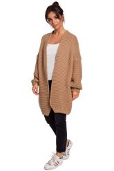 Karmelowy Nowoczesny Kardigan z Bufiastym Rękawem. Brązowe kardigany damskie MOE, l, bez wzorów, z materiału, bez kołnierzyka. Za 243.90 zł.