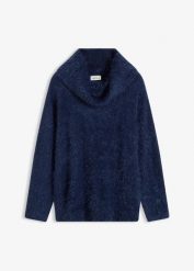 Sweter z golfem z miękkiej przędzy puchowej. Niebieskie swetry nierozpinane damskie bonprix, bez wzorów, z puchu, bez kołnierzyka, bez ramiączek. Za 109.99 zł.