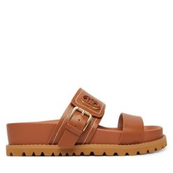 Klapki Liu Jo. Brązowe klapki damskie Liu Jo, bez wzorów, bez obcasa, bez zapięcia. Za 469.99 zł.