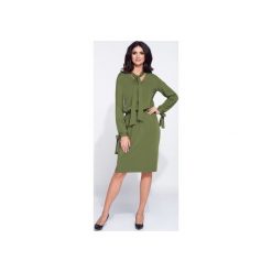 Zielona sukienka z wiązanym rękawem. Zielone sukienki damskie Bien fashion, na imprezę, na jesień, s, bez wzorów, z bawełny, bez kołnierzyka, bez ramiączek. Za 149.00 zł.
