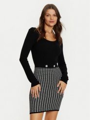 Guess Sukienka dzianinowa W5RK12 Z3KX0 Czarny Slim Fit. Czarne sukienki damskie Guess, m, z aplikacjami, z dzianiny, bez kołnierzyka, bez ramiączek. Za 329.99 zł.
