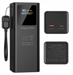 PowerBank Kruger&Matz 20000 mAh Li-ion 65W z funkcją QC oraz PD. Powerbanki Kruger&Matz. Za 134.46 zł.