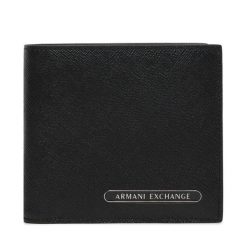 Portfel Armani Exchange. Czarne portfele męskie Armani Exchange, bez wzorów. Za 349.99 zł.