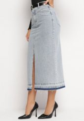 Jasnoniebieska Spódnica Jeansowa Midi z Paskiem z Imitacji Skóry Kiarmi. Niebieskie spódnice damskie Born2be, m, bez wzorów, z jeansu, midi. Za 79.99 zł.