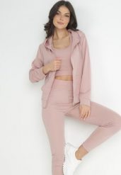 Jasnoróżowy Komplet Sportowy 3-częściowy Bluza Legginsy i Top Fika. Czerwone legginsy damskie Born2be, bez wzorów. Za 79.99 zł.