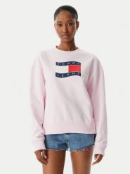 Tommy Jeans Bluza Wavy Flag DW0DW22742 Różowy jasny Boxy Fit. Czerwone bluzy damskie Tommy Jeans, xs, bez wzorów, z bawełny, bez ramiączek, bez kaptura. Za 409.99 zł.