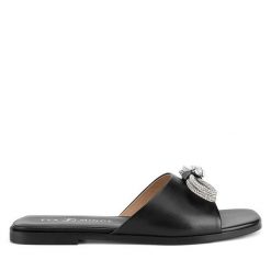 Klapki Eva Minge. Czarne klapki damskie Eva Minge, bez wzorów, bez obcasa, bez zapięcia. Za 279.99 zł.