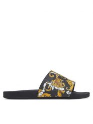 Versace Jeans Couture Klapki 78VA3SQ3 Czarny. Czarne klapki damskie Versace Jeans Couture, bez wzorów, z jeansu, bez obcasa, bez zapięcia. Za 319.99 zł.