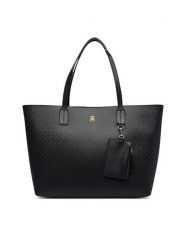 Tommy Hilfiger Torebka Th Icon Tote Mono AW0AW19004 Czarny. Czarne shopperki damskie Tommy Hilfiger, bez wzorów, ze skóry, bez dodatków. Za 699.99 zł.
