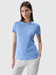 4F T-shirt slim gładki damski - niebieski XXL. Niebieskie t-shirty damskie 4F, xs, bez wzorów, z bawełny, klasyczne, bez kołnierzyka, bez ramiączek. Za 39.99 zł.