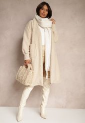 Jasnobeżowy Płaszcz Boucle Niezapinany Cango. Brązowe płaszcze damskie Renee, bez wzorów, z jeansu, eleganckie, bez kołnierzyka, bez kaptura. Za 119.99 zł.