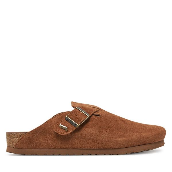 Klapki Skechers. Brązowe klapki damskie Skechers, bez wzorów, bez obcasa, bez zapięcia. Za 209.99 zł.