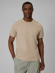 4F T-shirt regular gładki męski - beżowy 3XL. Brązowe t-shirty męskie 4F, m, bez wzorów, z bawełny, bez kołnierzyka, bez ramiączek. Za 59.99 zł.