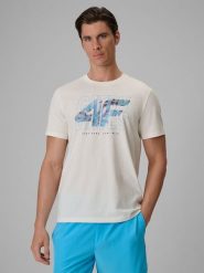 4F T-shirt regular z nadrukiem męski - biały M. Białe t-shirty męskie 4F, m, bez wzorów, z bawełny, bez kołnierzyka, bez ramiączek. Za 69.99 zł.