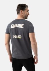 T-shirt z nadrukiem na plecach T-ENGIN. Szare t-shirty męskie Volcano, l, bez wzorów, z bawełny, bez kołnierzyka, bez ramiączek. Za 59.99 zł.