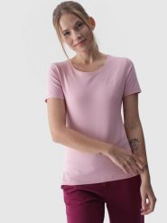 4F T-shirt slim gładki damski - różowy XS. Czerwone t-shirty damskie 4F, xs, bez wzorów, z bawełny, sportowe, bez kołnierzyka, bez ramiączek. W wyprzedaży za 29.99 zł.