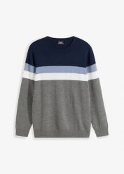 Cienki sweter z czystej bawełny. Niebieskie swetry męskie bonprix, m, bez wzorów, z bawełny, bez kołnierzyka, bez ramiączek. Za 129.99 zł.