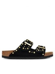 Birkenstock Klapki Arizona Rivet 1030348 Czarny. Czarne klapki damskie Birkenstock, bez wzorów, ze skóry, bez obcasa, bez zapięcia. Za 639.99 zł.